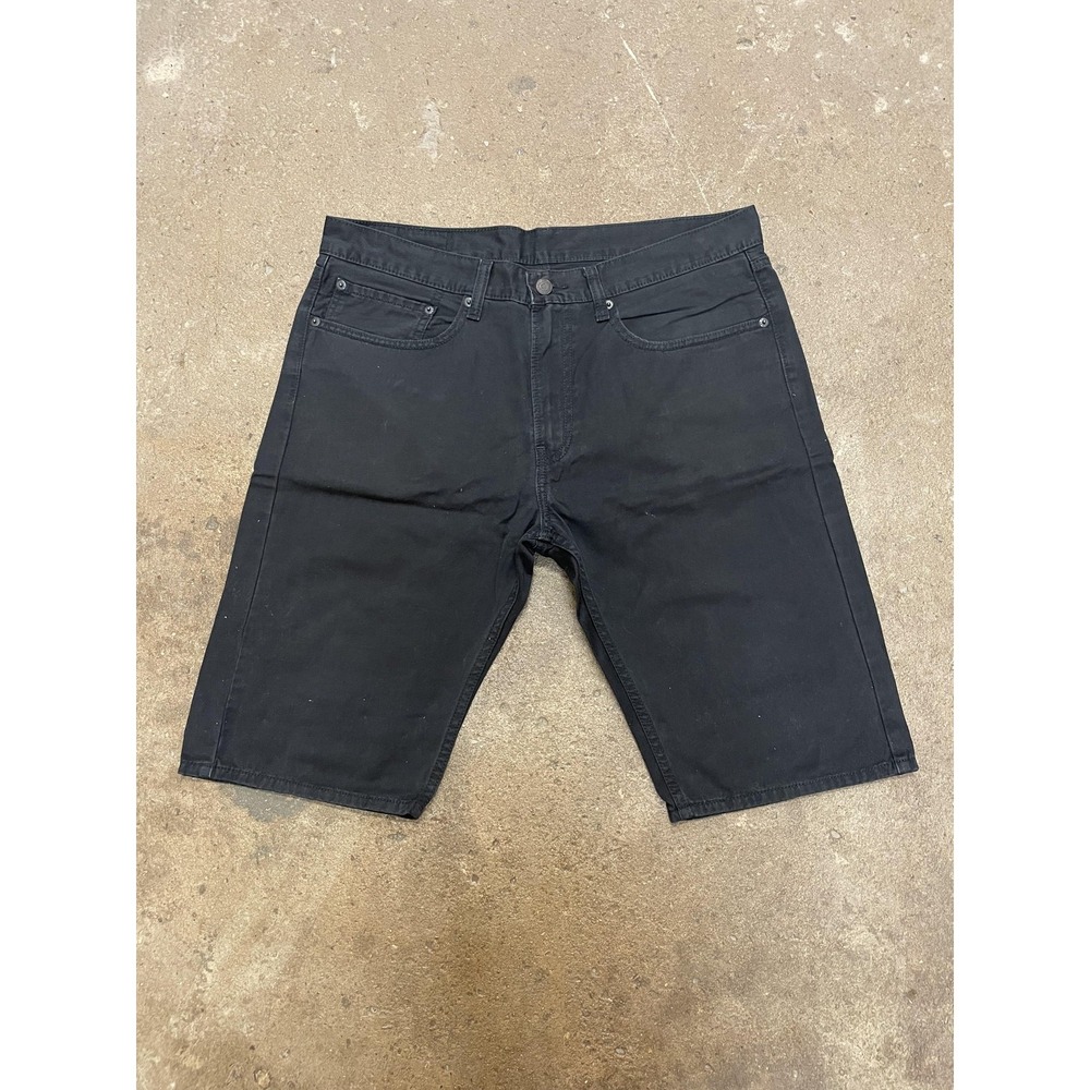 Levis 505 Shorts Mens 34 x 12 Black Denim Regular Fit Bermuda Dark‎ Wash Zip Fly